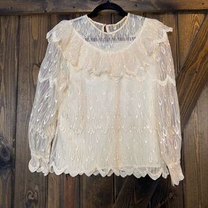 Eva Laurel Vintage Ivory Lace Scalloped Blouse